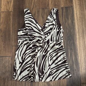 Michael Kors Black and White Zebra-Print Wrap V-Neck Camisole Top